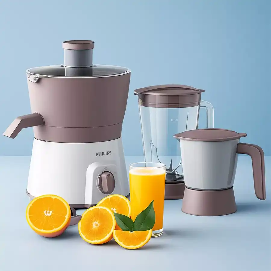 Philips Turbo Juicer Mixer Grinder in lilac, featuring a polished finish and versatile speed settings for all your food preparation needs.