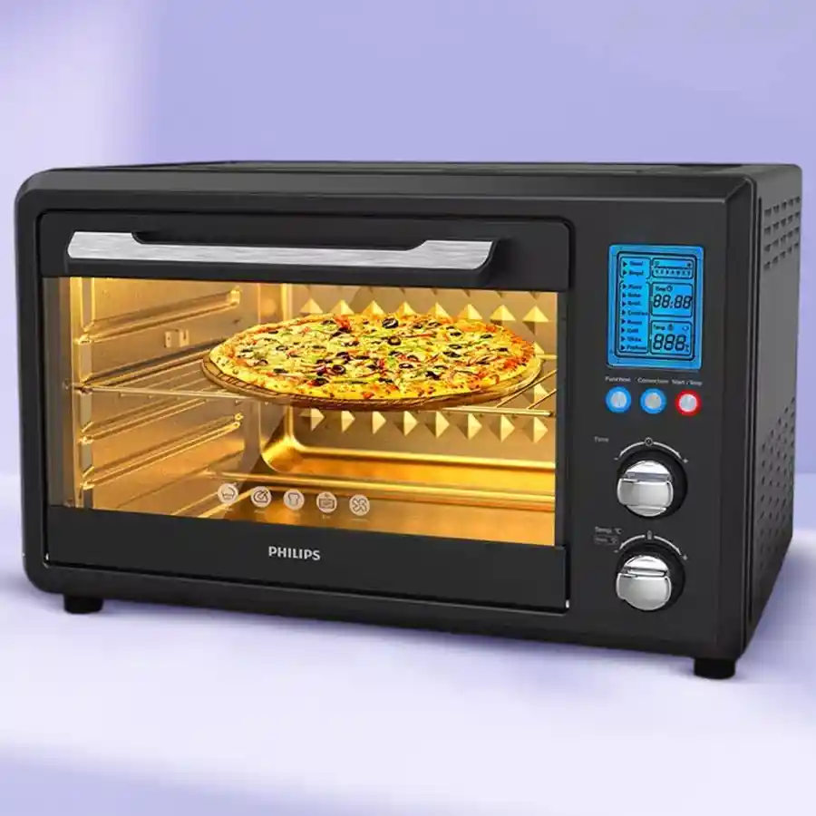 Stylish Philips Digital Oven Toaster Grill in black, featuring Opti Temp Technology for perfect cooking results.