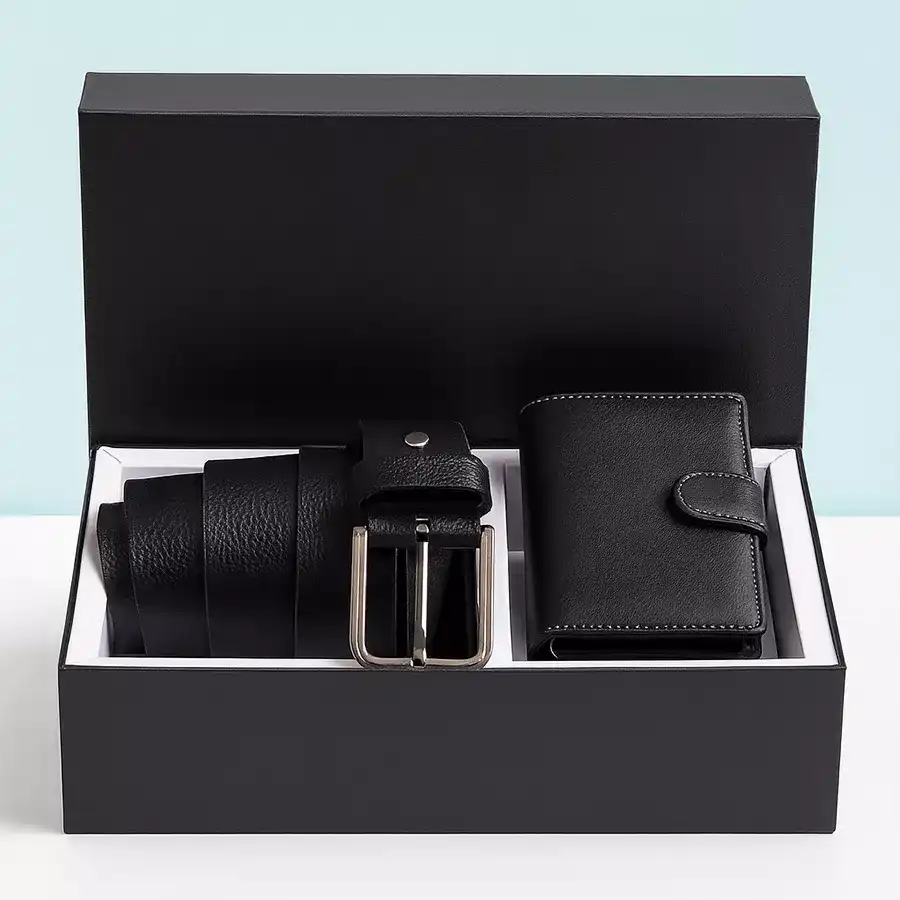 Chic Leather Card Holder and Black Formal Belt set from Hide and Skin, showcasing stylish design and practical features.