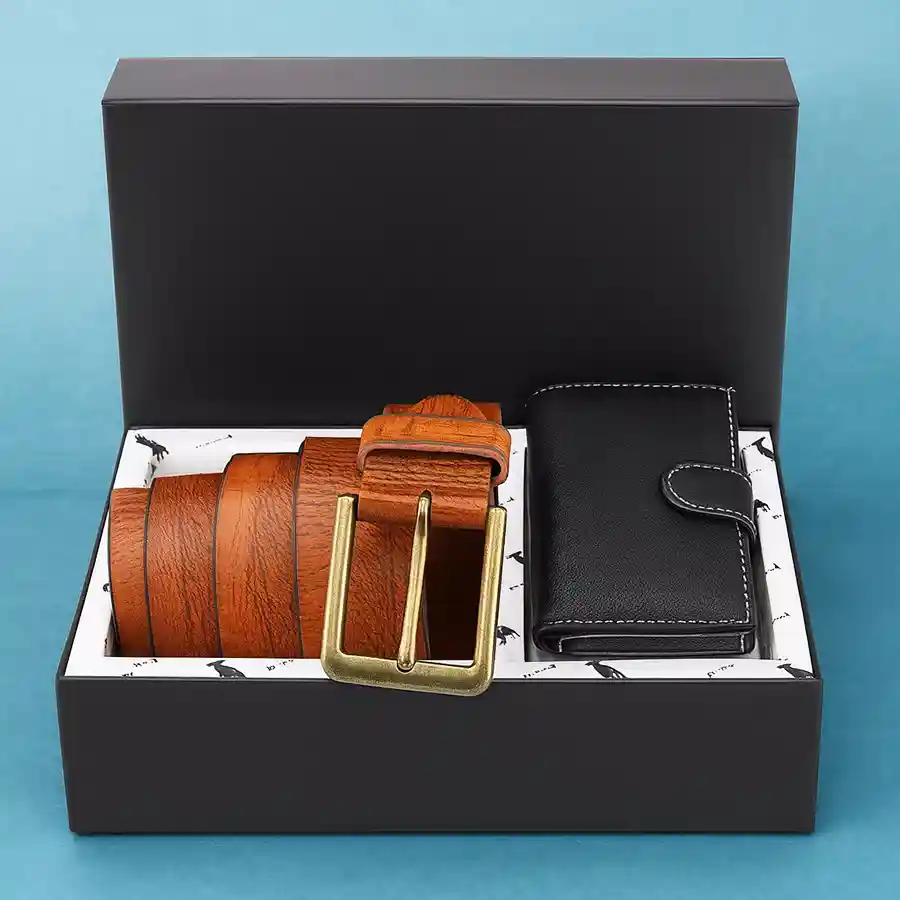 Chic Leather Card Holder & Belt by Hide and Skin in tan, featuring RFID protection and multiple card compartments. Ideal gift for loved ones.