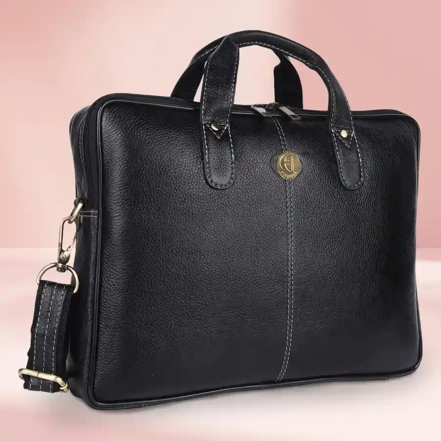 Stylish sea green leather laptop bag for men, designed for 14-16 inch laptops, featuring durable construction and elegant accents.