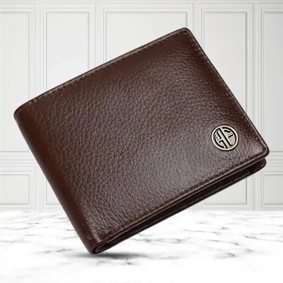Stylish RFID Leather Card Holder Wallet in Brushwood, featuring advanced RFID protection and a slim design for up to 8 cards.