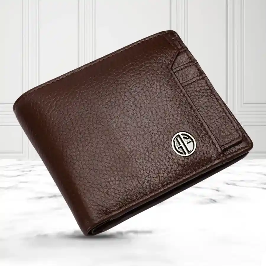 Chic RFID Leather Wallet for Men in brushwood with card slots.