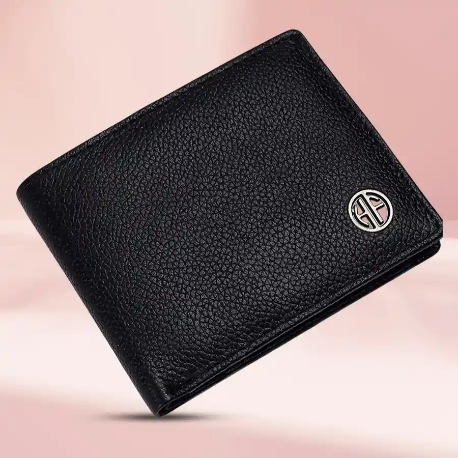 Sleek Black RFID Leather Wallet for Men with four card slots and fine stitching.