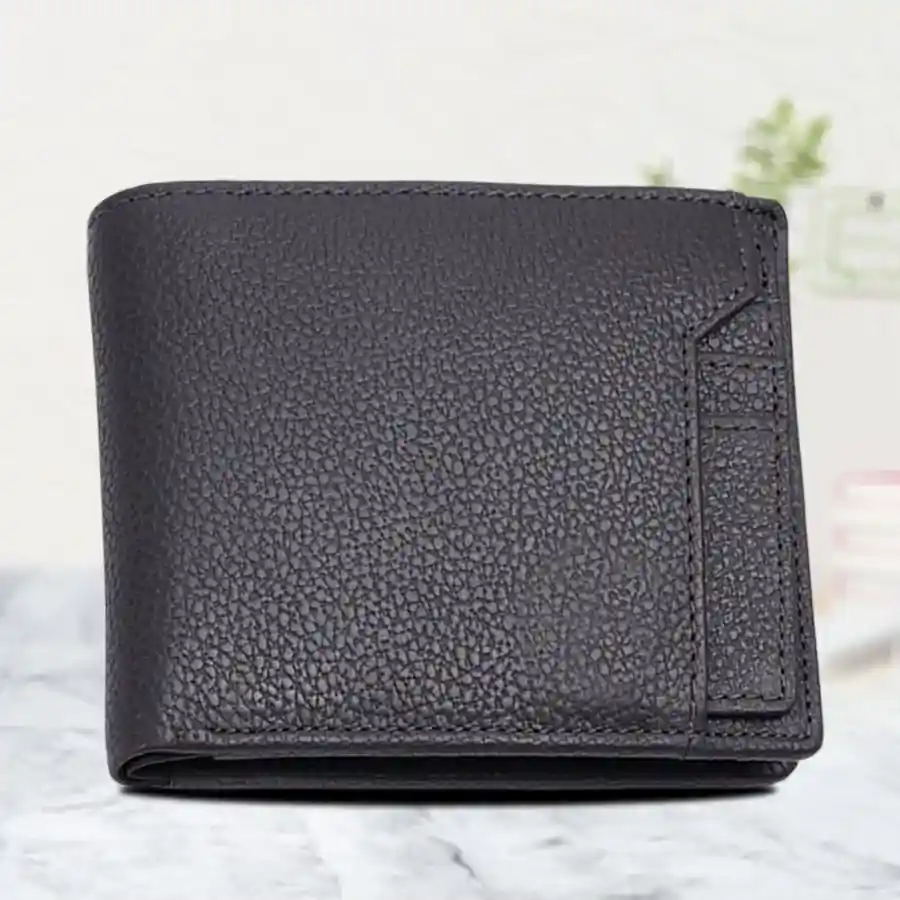 Stylish Grey RFID Leather Wallet for Men with six card slots.