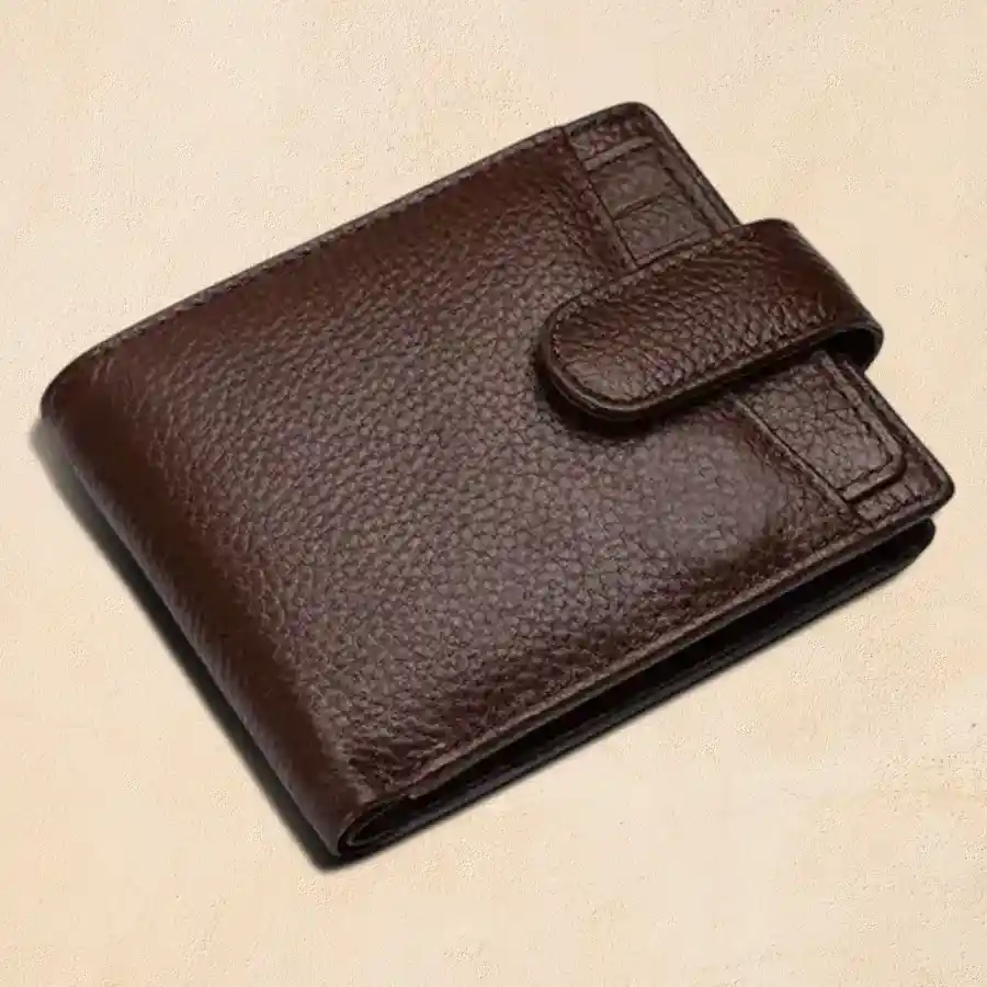 Stylish RFID Protected Leather Wallet for Men in Brushwood with card slots and currency pockets.