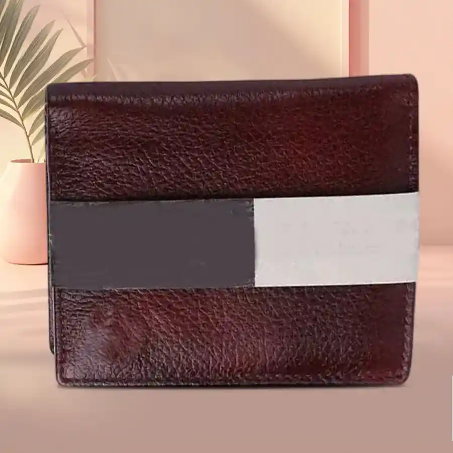 Elegant RFID Bi-Fold Leather Wallet in brown, featuring multiple card slots and RFID protection. Perfect for stylish and secure everyday use.