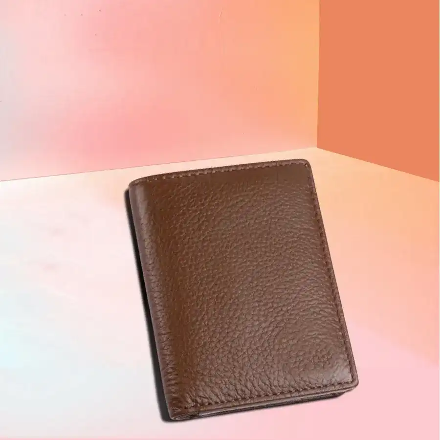 Chic RFID Protected Trifold Leather Wallet in Brushwood for men, featuring 5 card slots for organization and security.