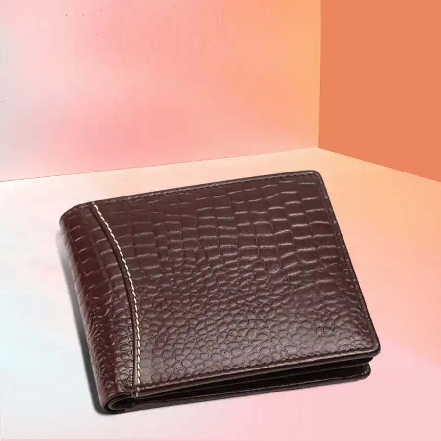 Elegant RFID Leather Wallet for Men in Croc Brown, featuring 6 card slots and RFID protection for enhanced security.