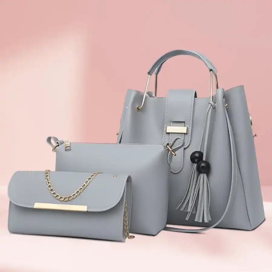 Chic Grey Handbag Trio by Fargo featuring PU leather design and spacious compartments. Perfect for modern women seeking style and practicality.