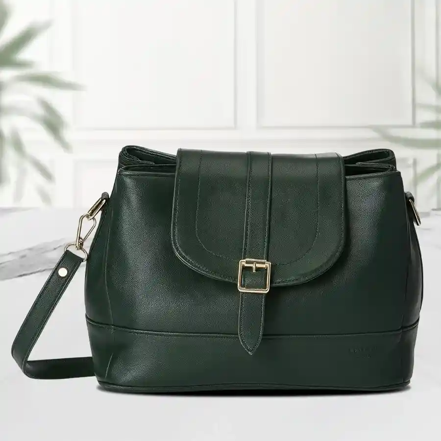 Nelle Harper dark green modish women's handbag with faux leather and spacious compartments.