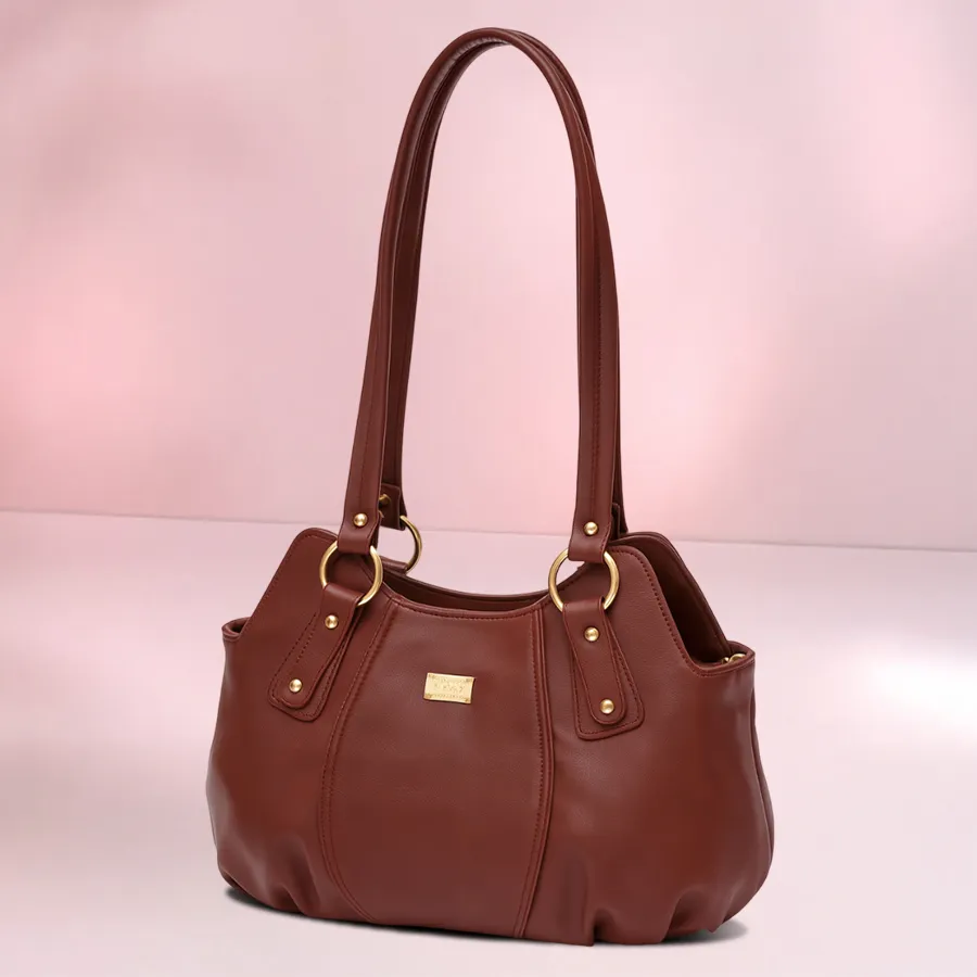 Richborn Ladies Foam Bag in maroon with double partitions, ideal for stylish organization.