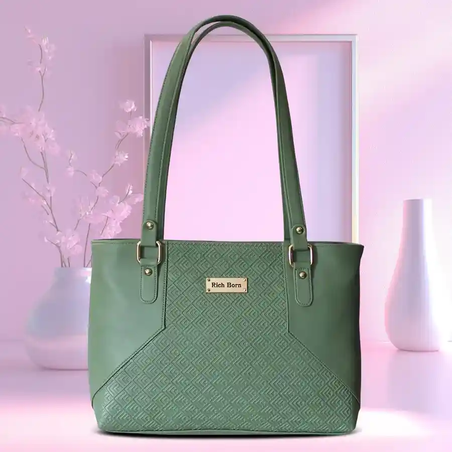 Chic Green Vegan Leather Shoulder Bag from Richborn, made from PU leather, perfect for stylish and eco-conscious ladies.