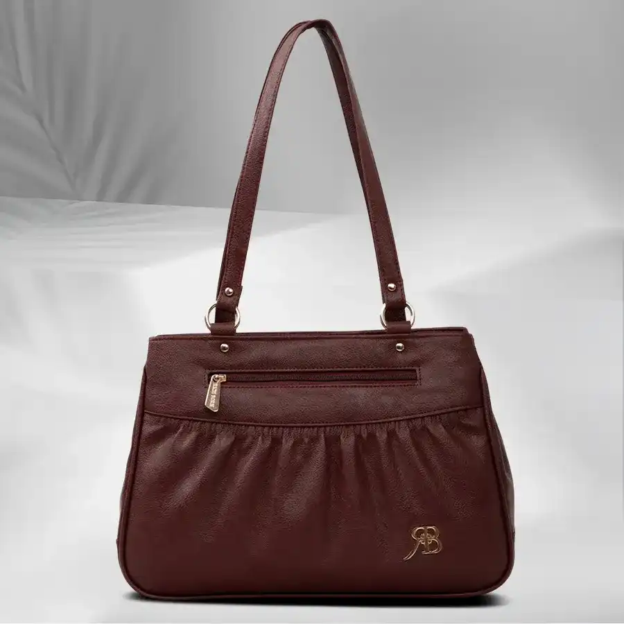 Classy maroon dual chamber vanity bag for women, crafted in faux leather.