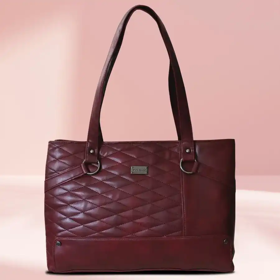Maroon Luxe Vanity Bag featuring faux leather and two compartments, perfect for stylish women on-the-go.