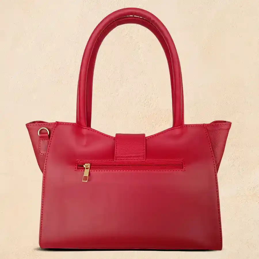 Fancy red leather shoulder bag with front zip, designed for ladies.