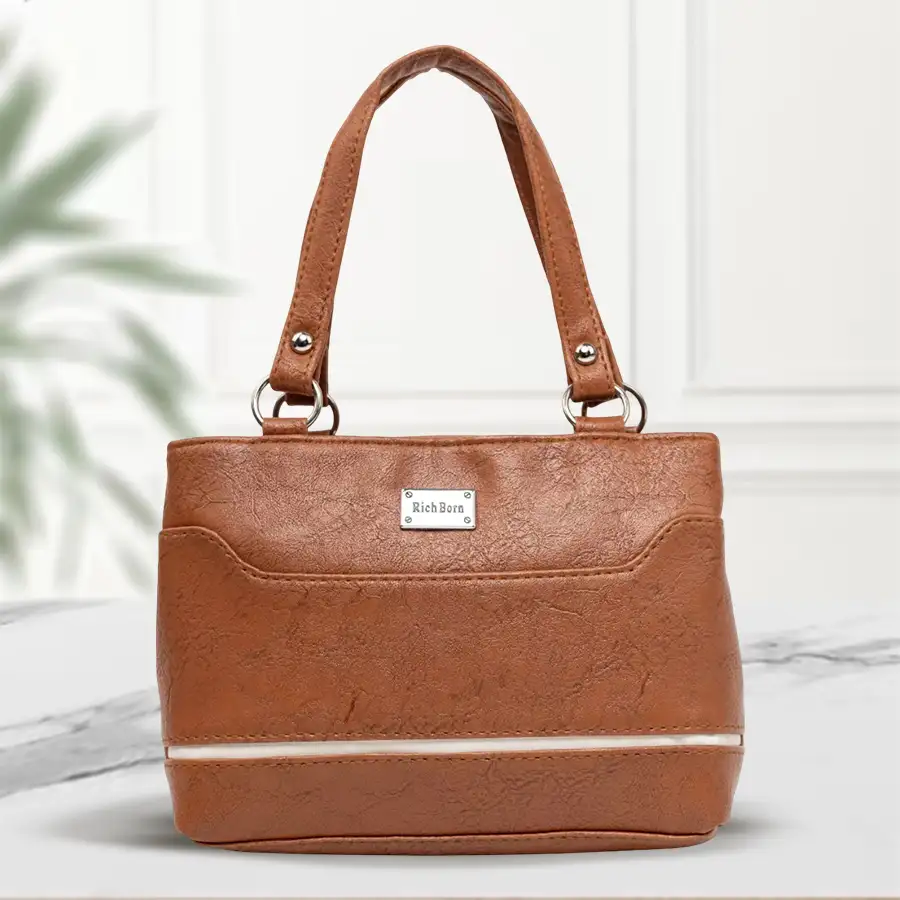 Chic brown ladies vanity bag made of faux leather with double zip design, perfect for gifting or personal use.