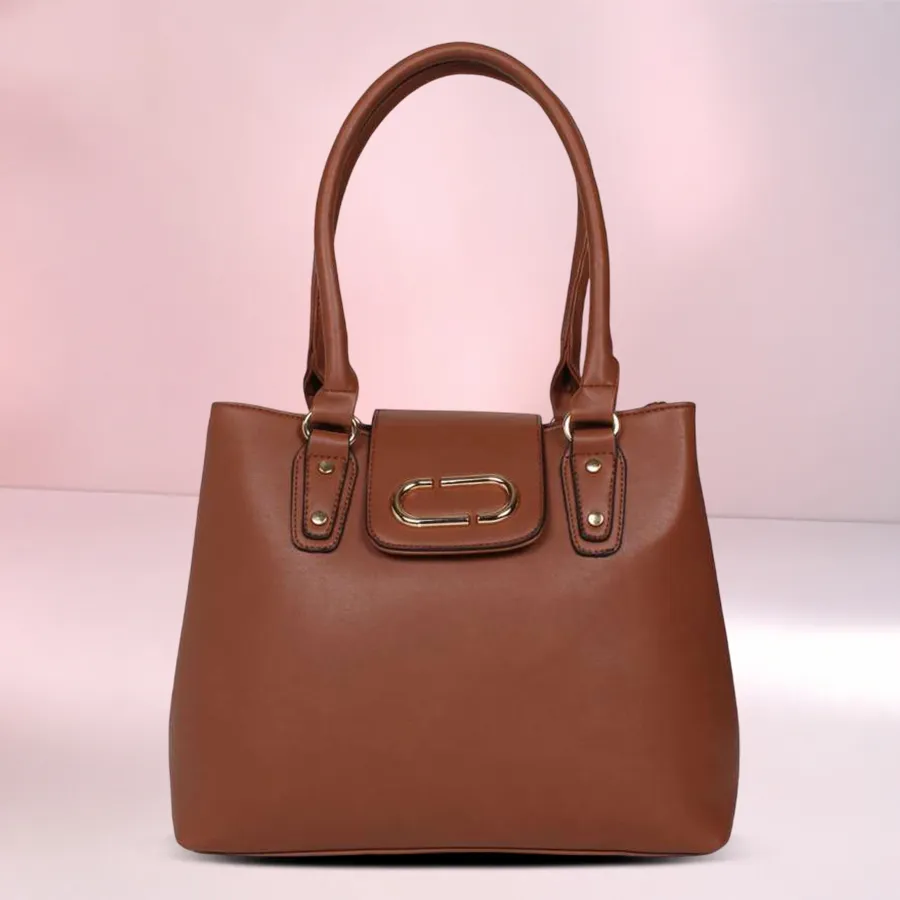 Stylish Chic Brown Square Vanity Bag with embossed design and two compartments, made of high-quality faux leather.