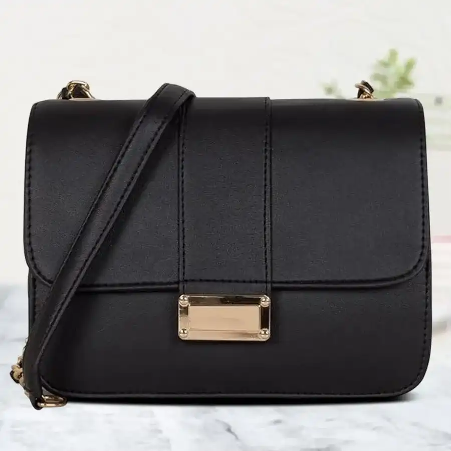 Glamorous Black Sling Bag with Gold Chain for Parties