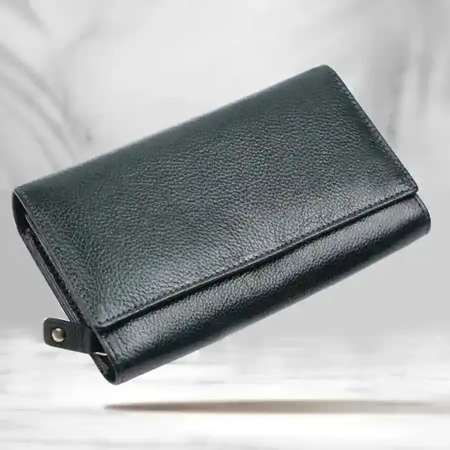 Chic Green RFID Protected Leather Purse with multiple compartments and card slots.