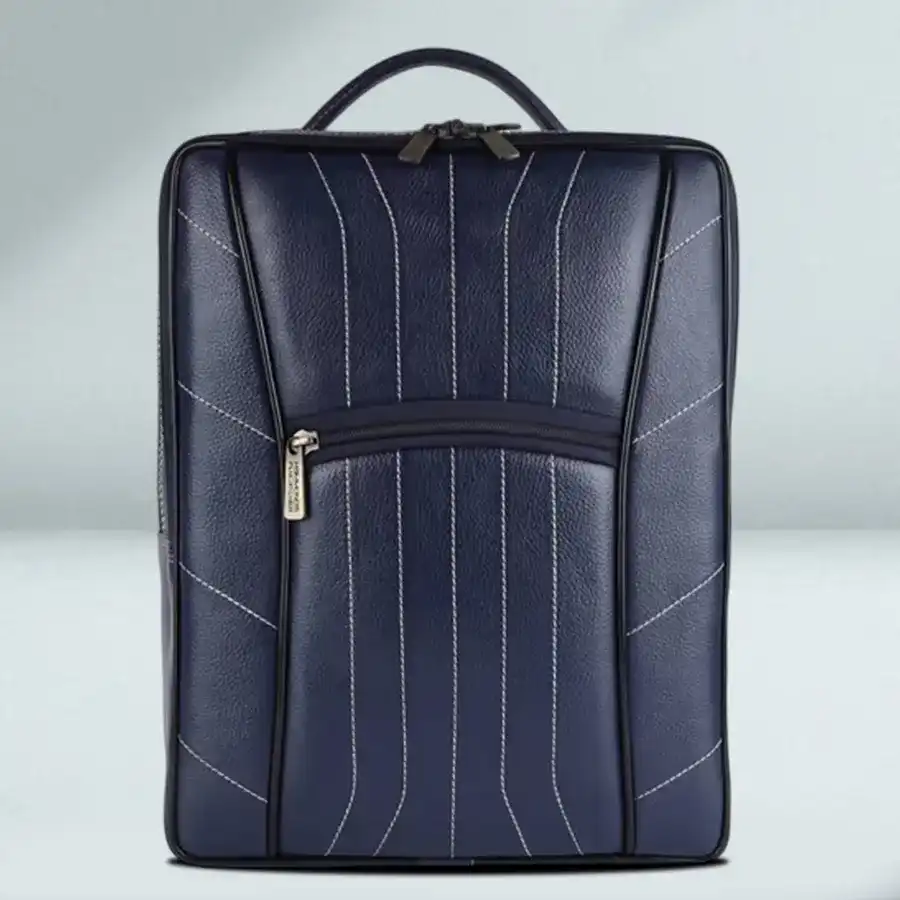 Elegant Croc Blue Leather Laptop Backpack designed for style and functionality, fitting laptops up to 16 inches with multiple compartments.