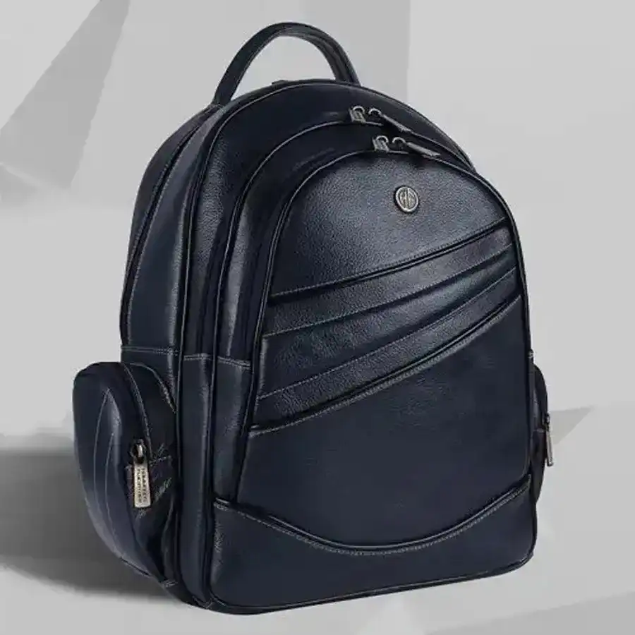 Chic Blue Leather Laptop Backpack designed for laptops up to 16 inches, featuring ergonomic padded straps and smart compartments for organization.