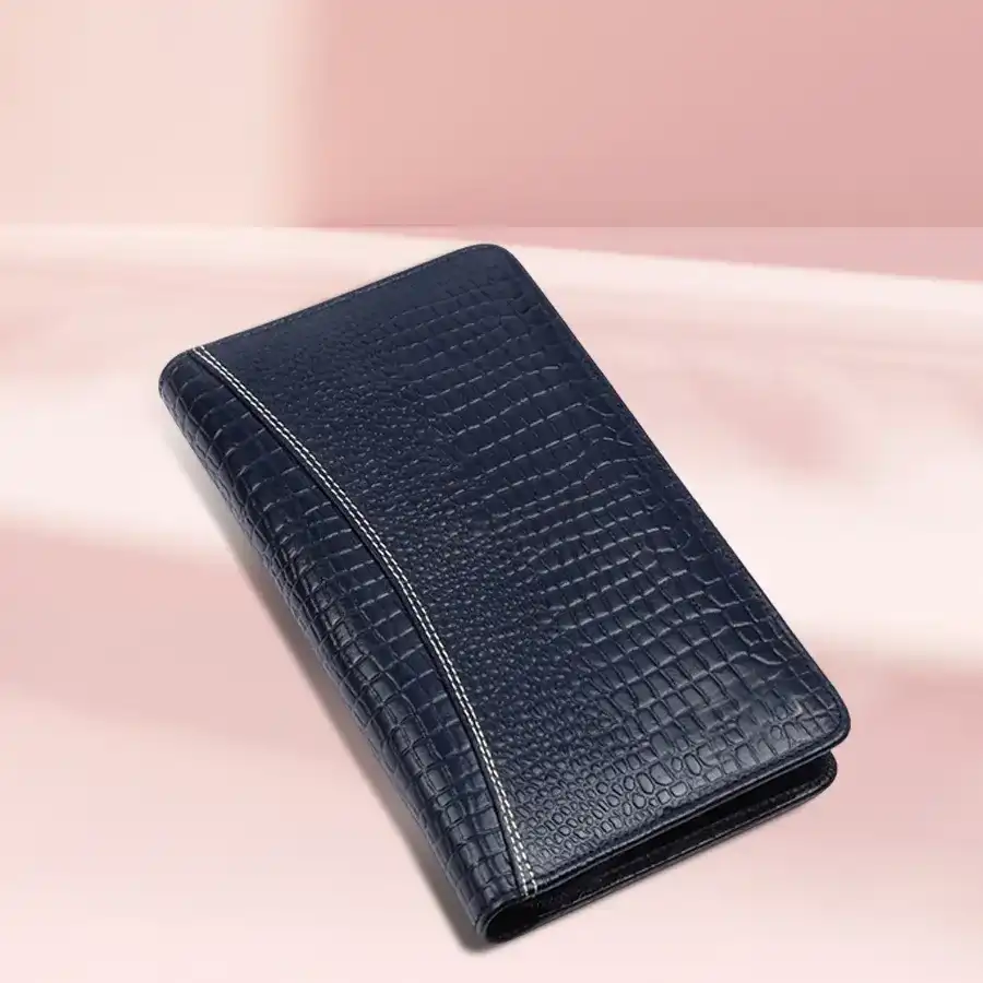 Croc Blue Marvellous Leather Passport Holder showcasing premium leather and multiple card slots, perfect for stylish travel.