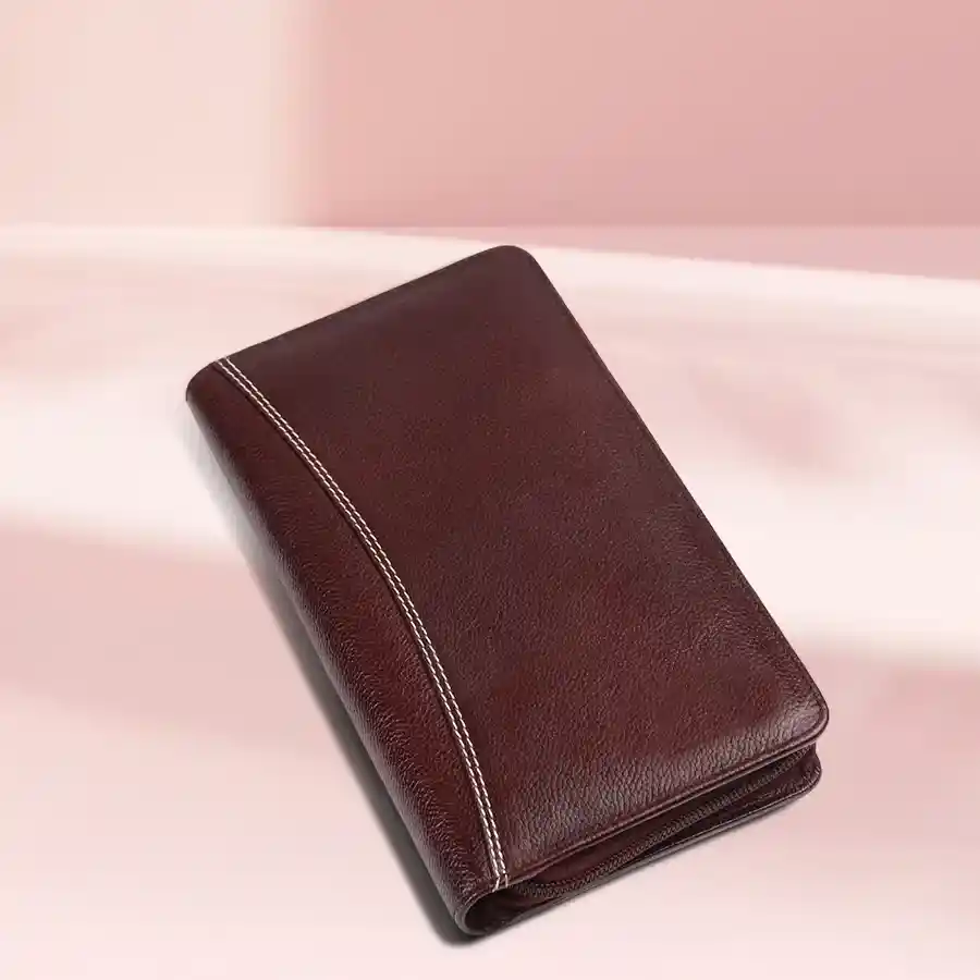 Chic Redwood Brown Leather Passport Holder with multiple card slots.