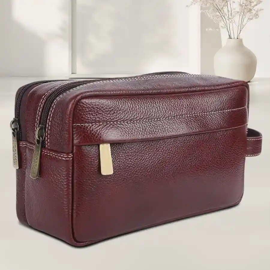 Elegant Brown Leather Travel Kit designed for stylish organization.